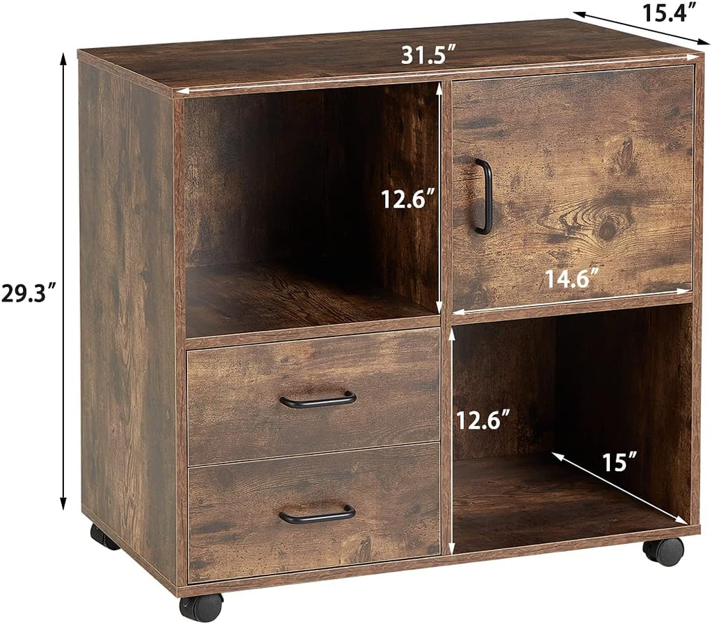 2 Drawers Mobile Wooden Lateral Filing Cabinet with Lockable Casters R1638