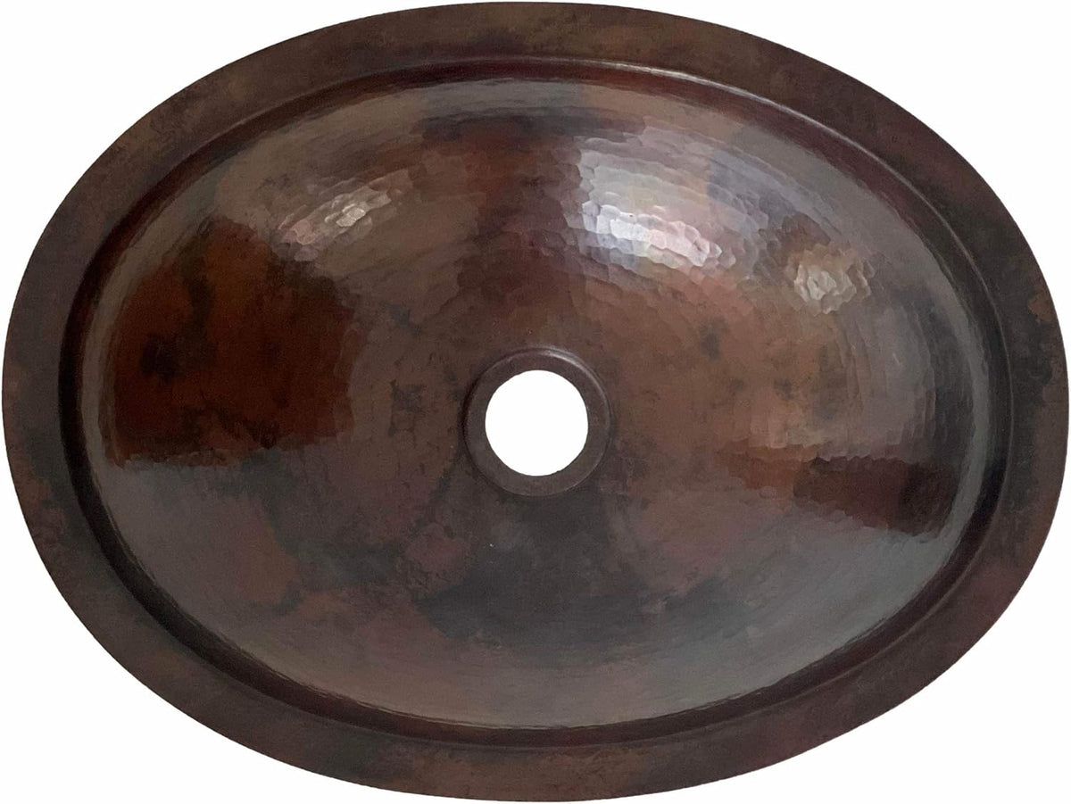 19 x 14 Oval Copper Bathroom Sink Hand Hammered Dual Mount D3654