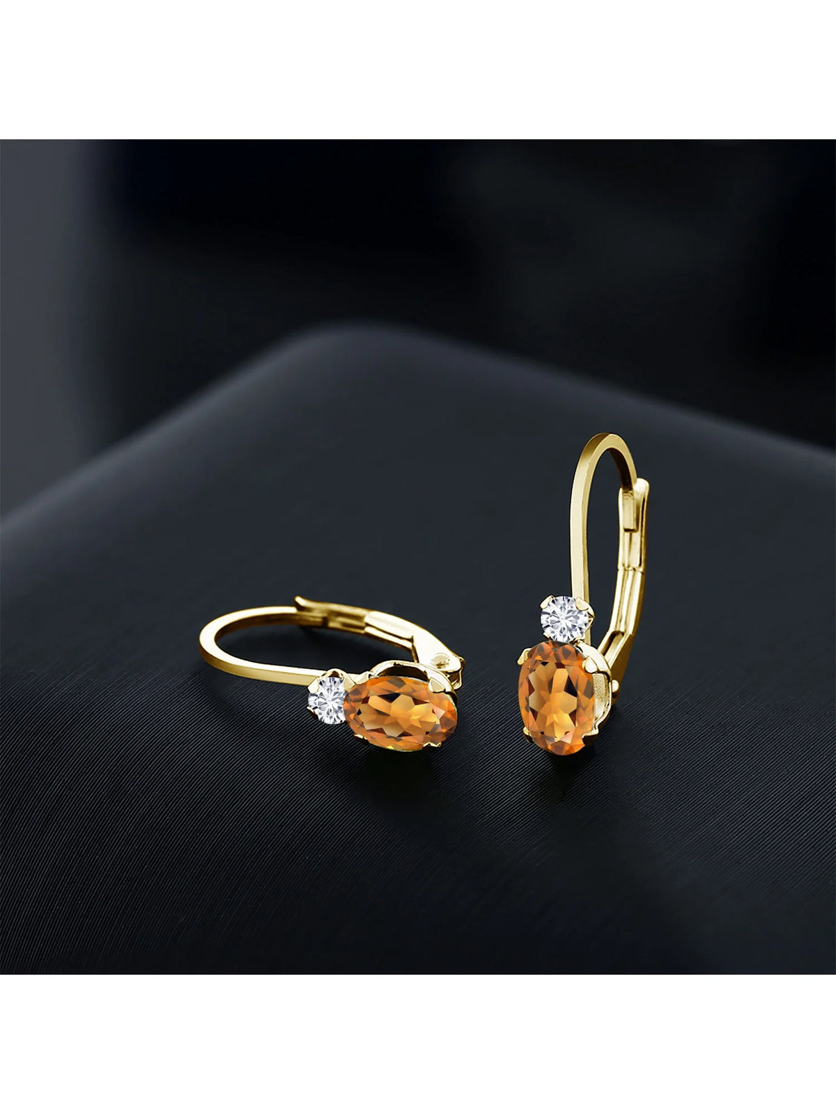 14K Yellow Gold Madeira Citrine and White Diamond Leverback Earrings E1171