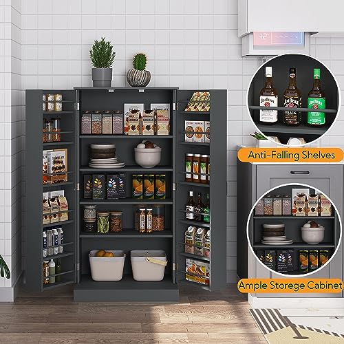 White 4 Door Tall Kitchen Pantry Cabinet with Drawer and Adjustable Shelf M497133