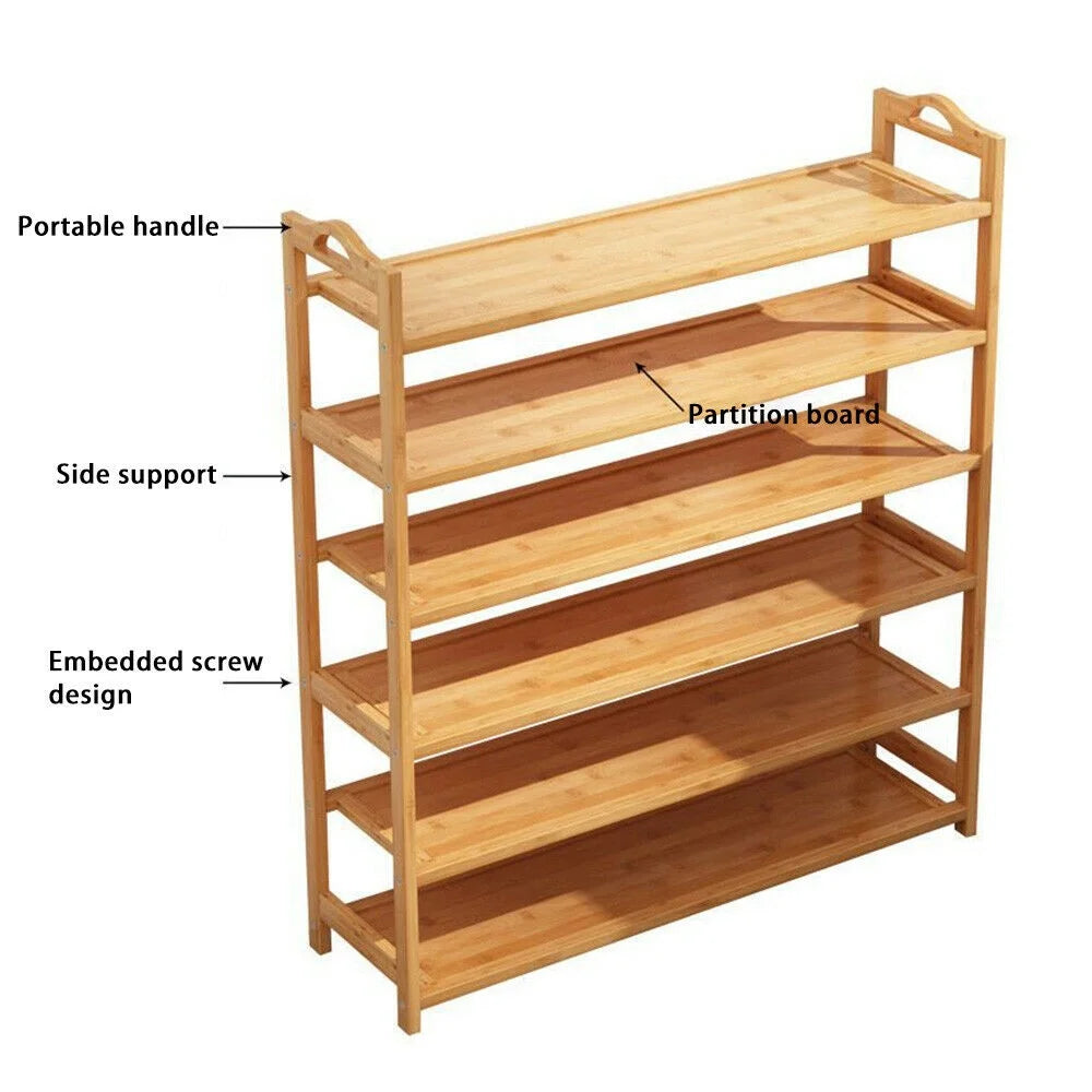 6 Tier Natural Bamboo Wooden Shoe Rack Storage Shelf U715005