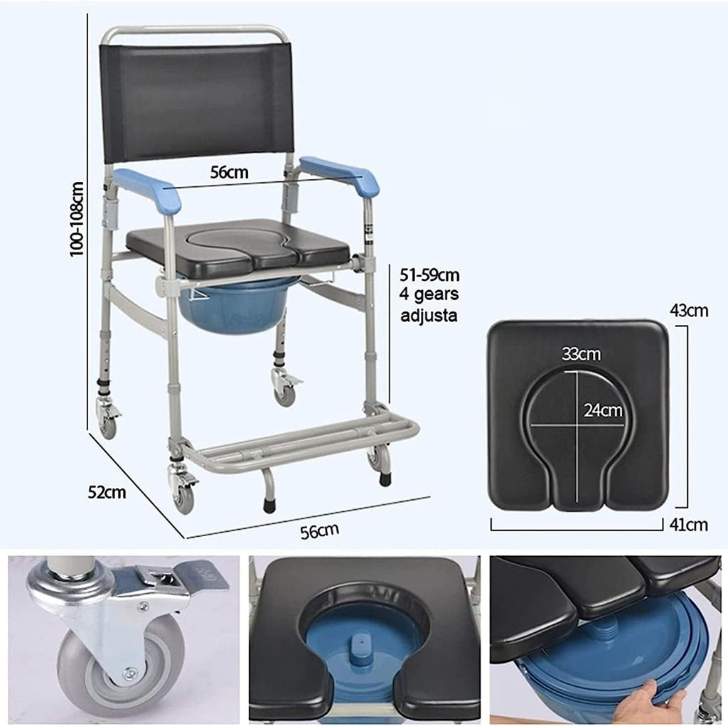 Lightweight Bedside Commode Portable Toilet Bath Chair Adjustable Height Shower Chair R491