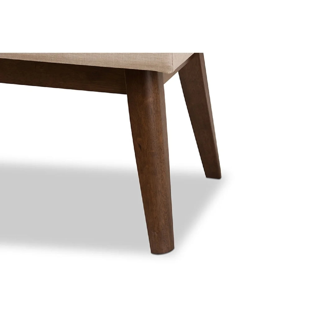 Walnut Wood Light Beige Fabric Bench I61984