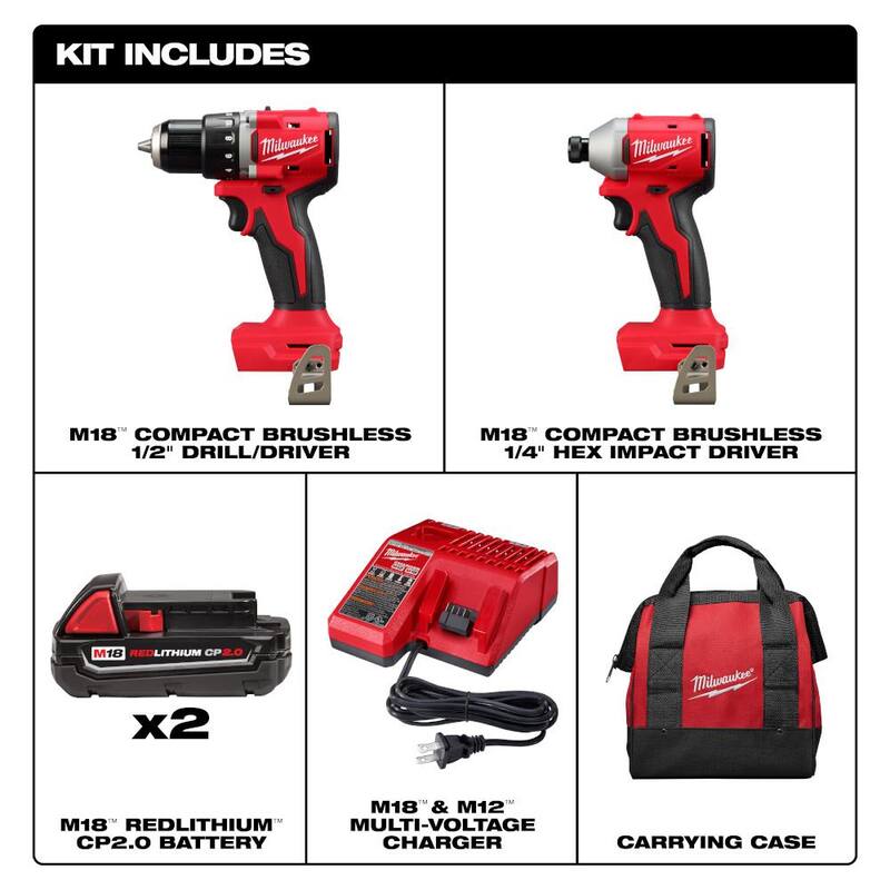 18V Lithium-Ion Brushless Cordless Compact Drill/Impact Combo Kit (2-Tool) X79816