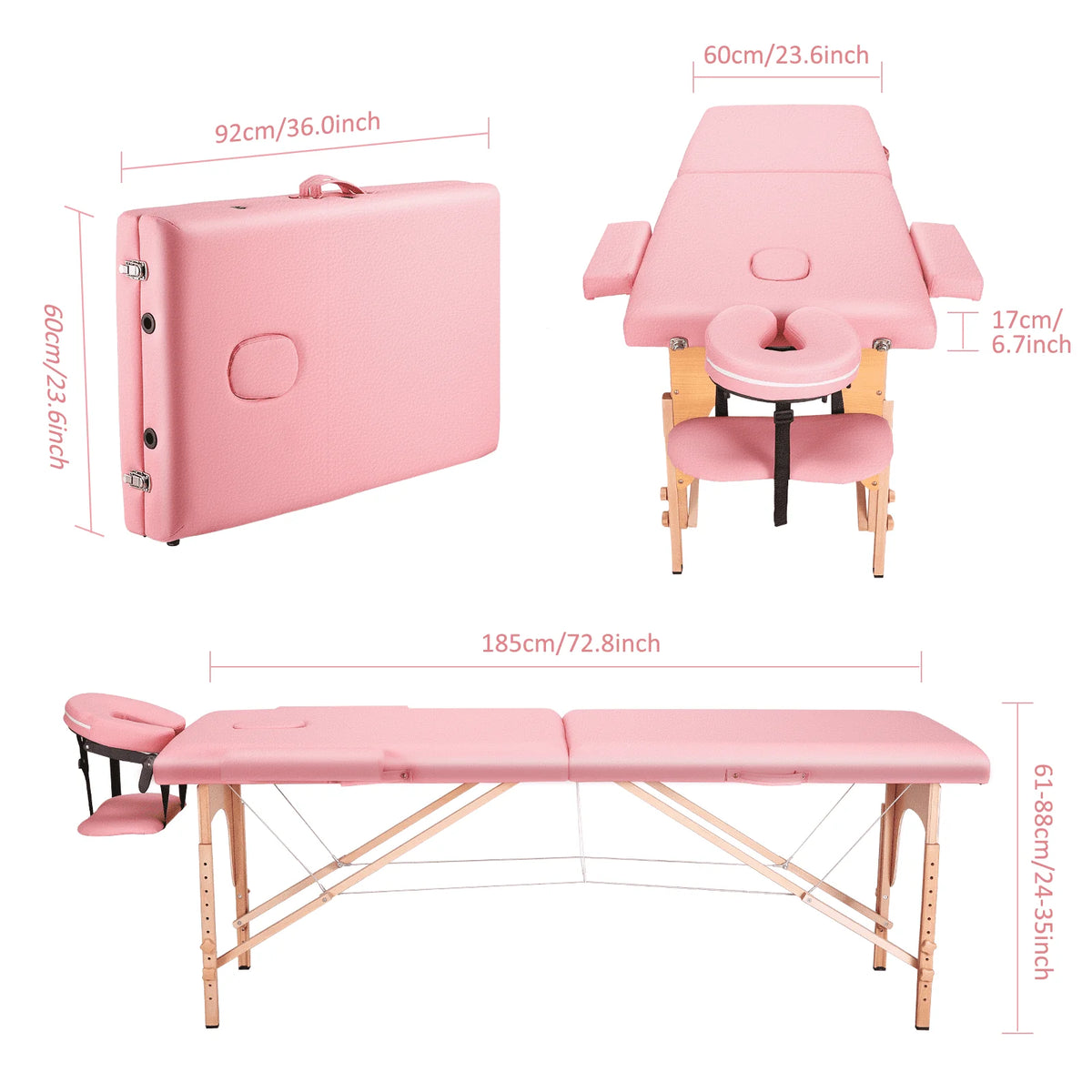 Pink Portable Massage Table 84 Inches 2 Fold Adjustable M130