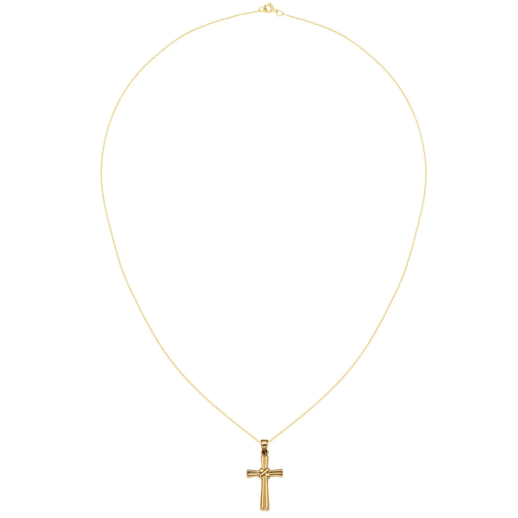 14 Karat Yellow Gold Hollow Cross Pendant with 18-inch Chain H22920