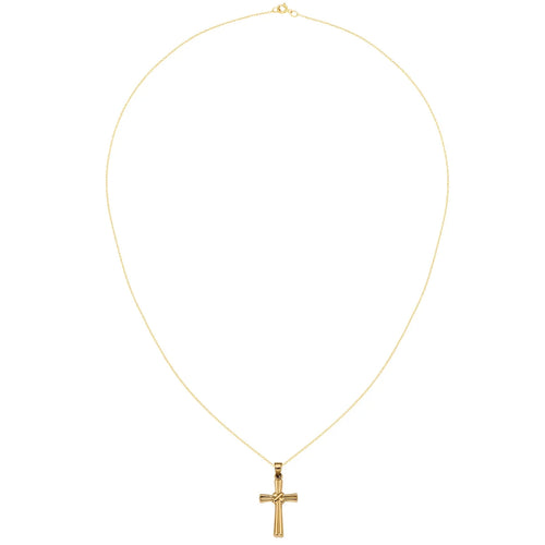 14 Karat Yellow Gold Hollow Cross Pendant with 18-inch Chain H22920