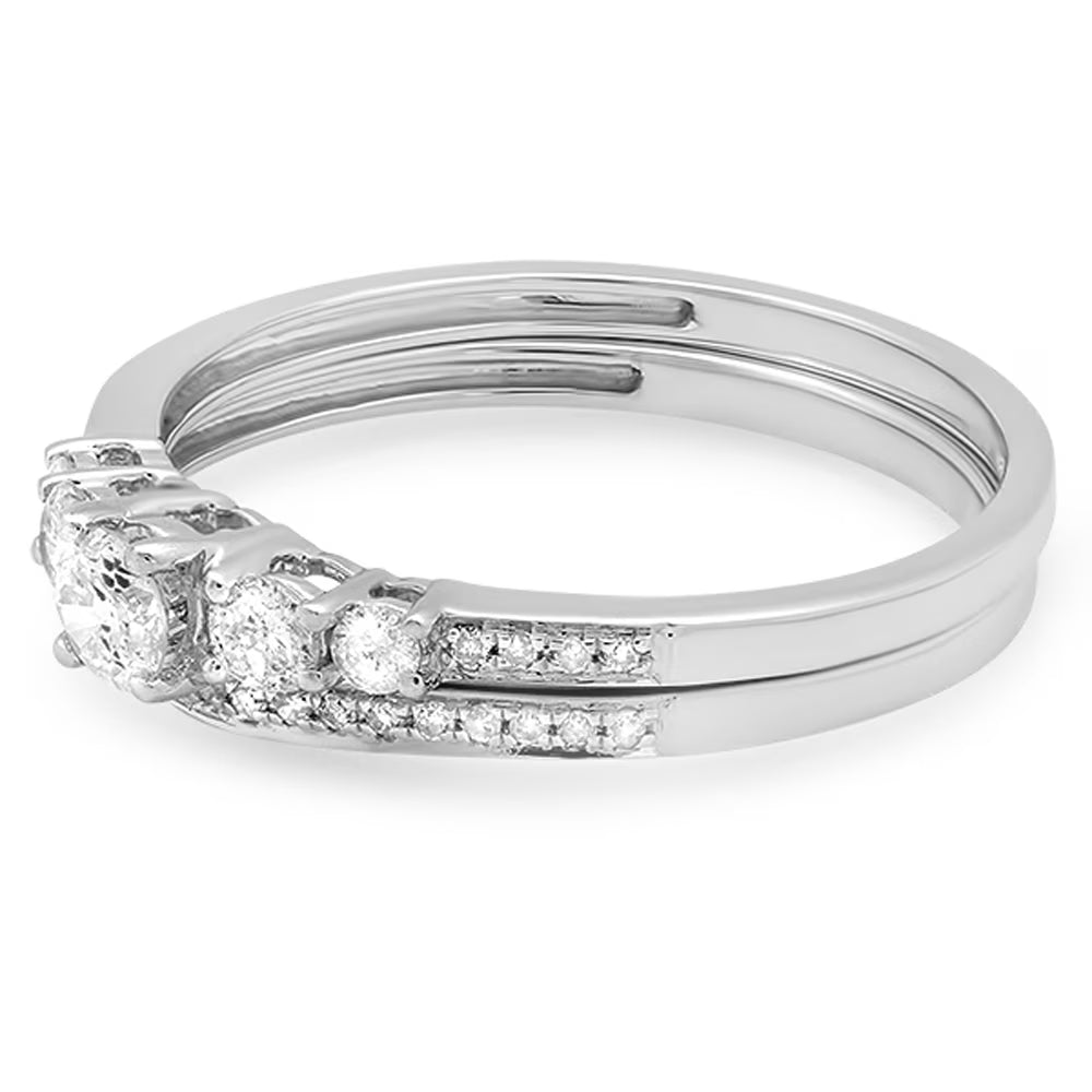 0.45 Carat 14k Round Diamond Bridal Engagement Ring Matching Band Set White Gold Size 8 M6329
