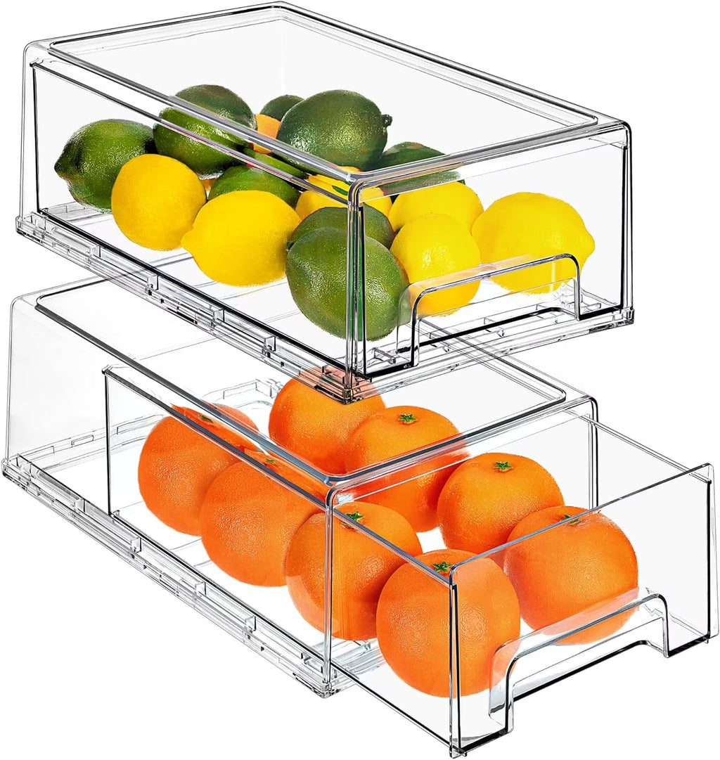 Clear Stackable Fridge Drawer Bins, 2 Pack Medium G54632