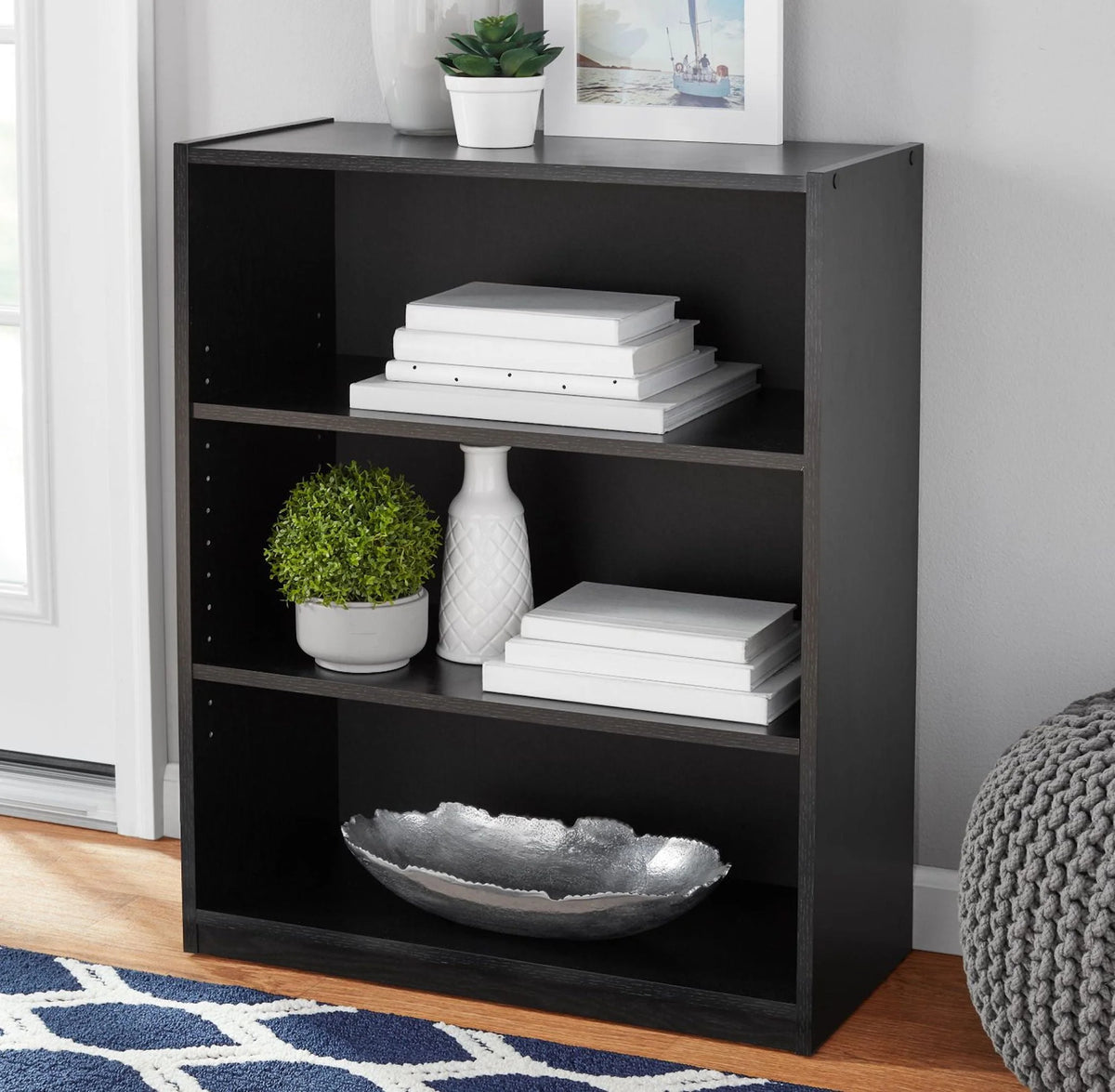 3-Shelf Bookcase with Adjustable Shelves, Black Oak L532011