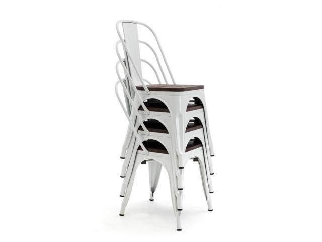 Set of 4 White Wood Seat Metal Bistro Dining Chairs W43376