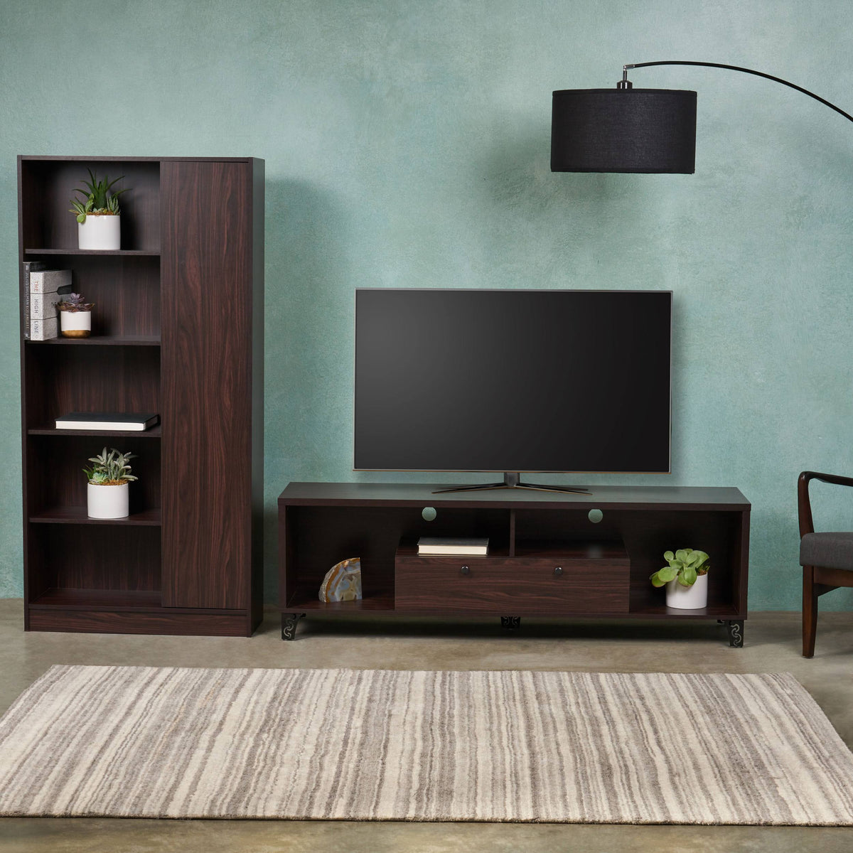 Gray Oak 2 Piece TV Stand and Bookcase Set X1596