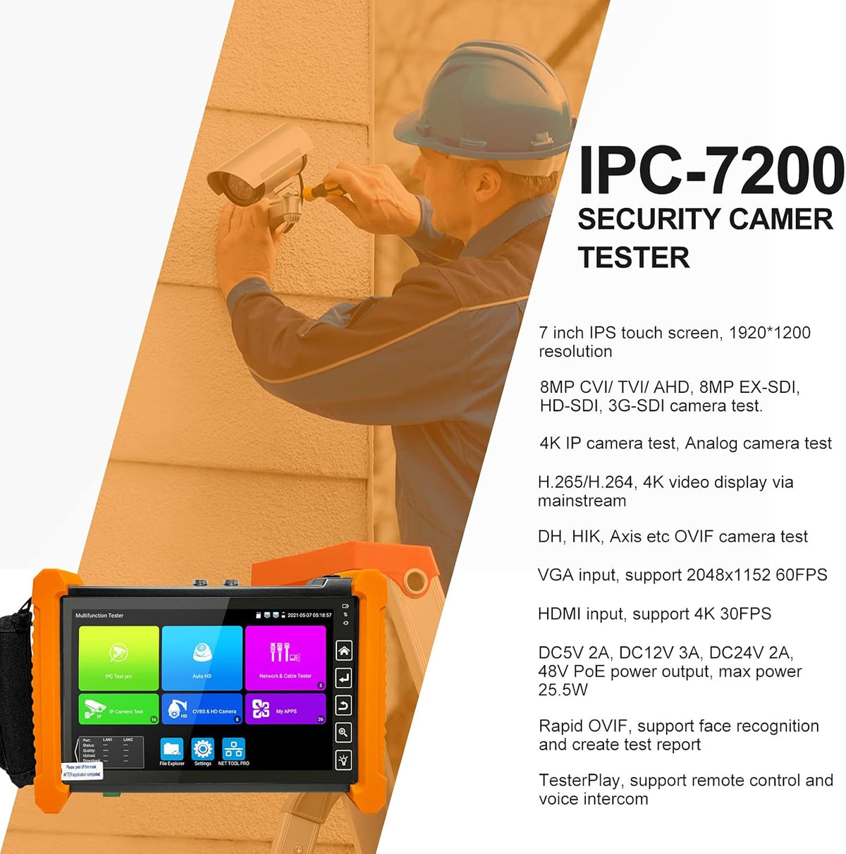 IP Camera Tester 8MP 7inch IPS Touch Screen POE WiFi 4K N2061