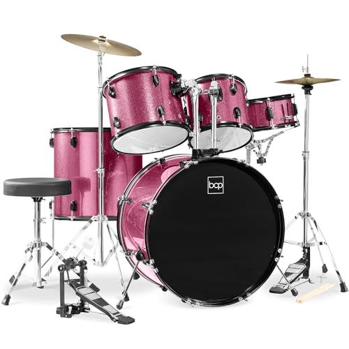 5-Piece Full Size Complete Adult Drum Set with Cymbal Stands, Stool, Drum Pedal, Sticks, Floor Tom - Dark Blue Sparkle K83519