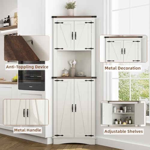 Antique White Tall Corner Cabinet with 4 Doors and Adjustable Shelves H18481