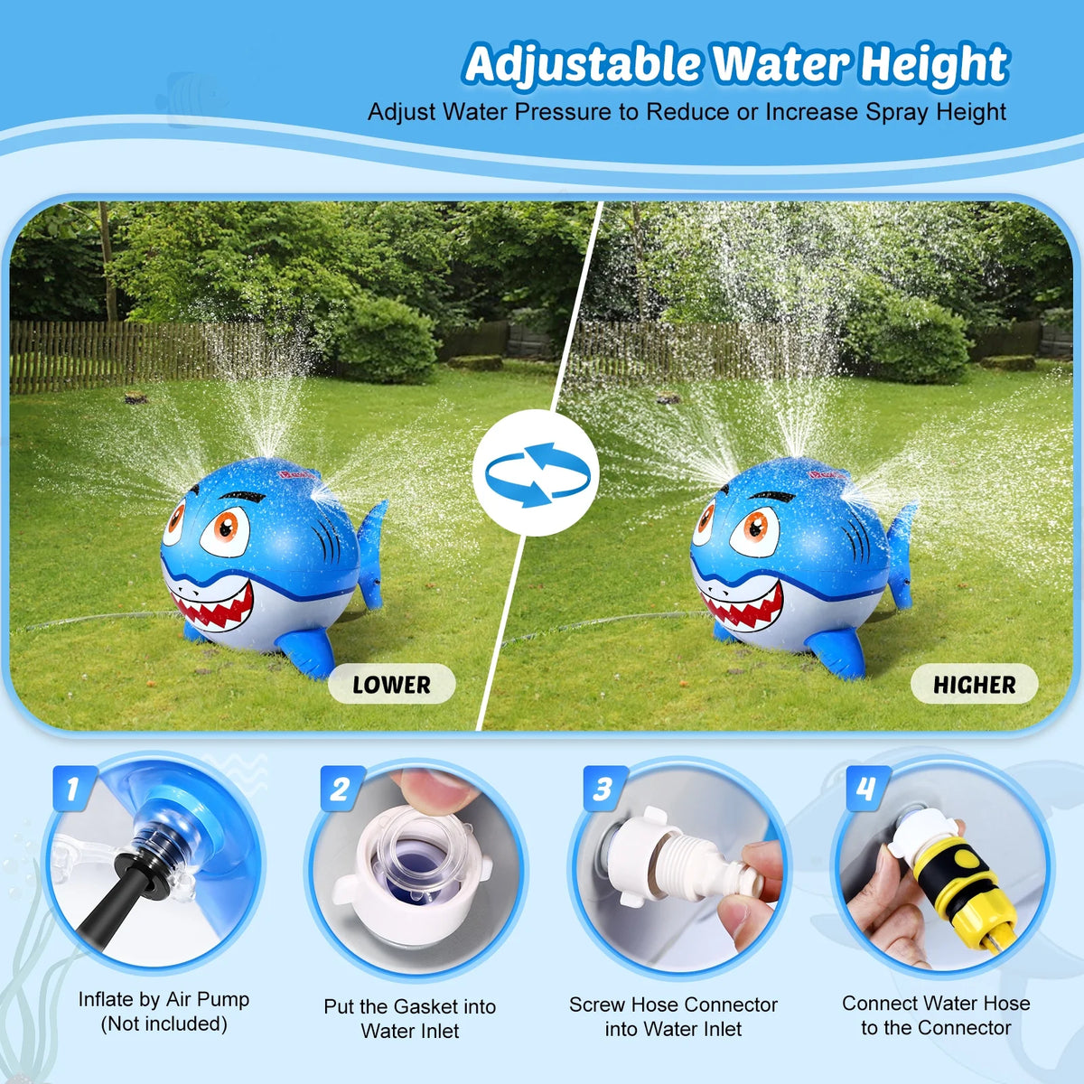 Inflatable Shark Sprinkler Water Ball 80x120cm W1579
