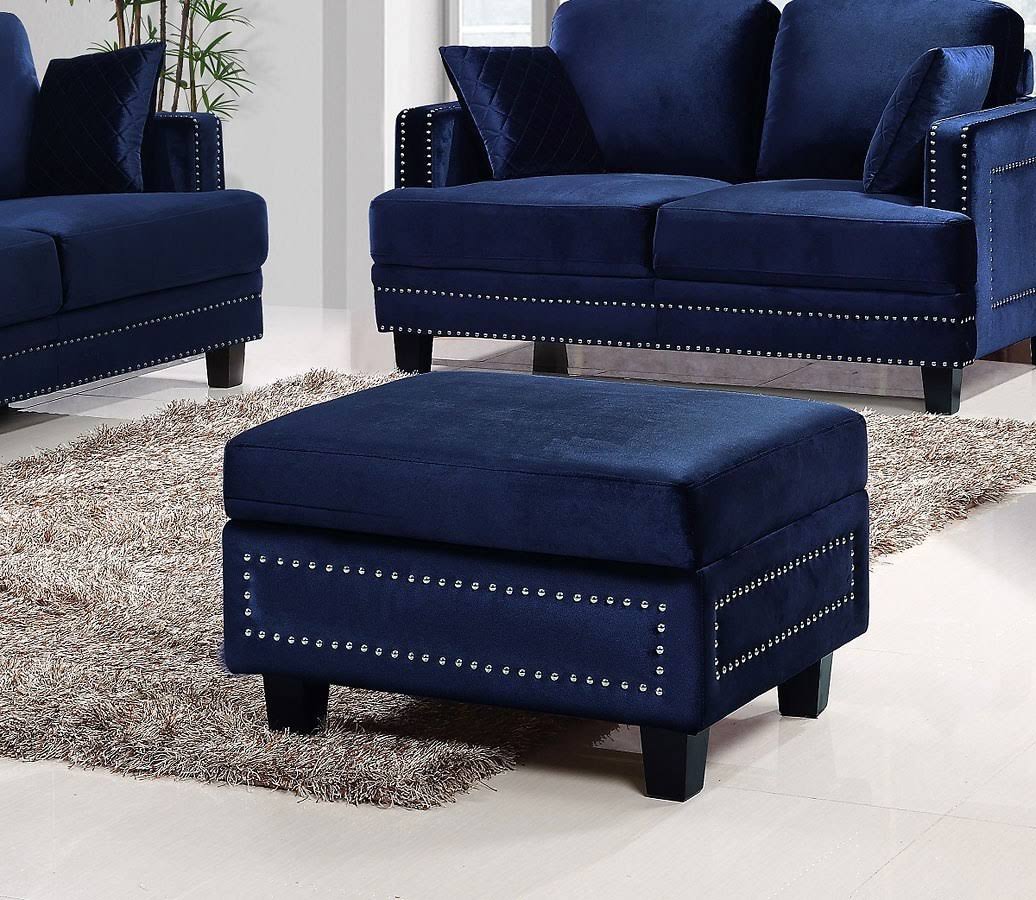 Navy Velvet Storage Ottoman G242