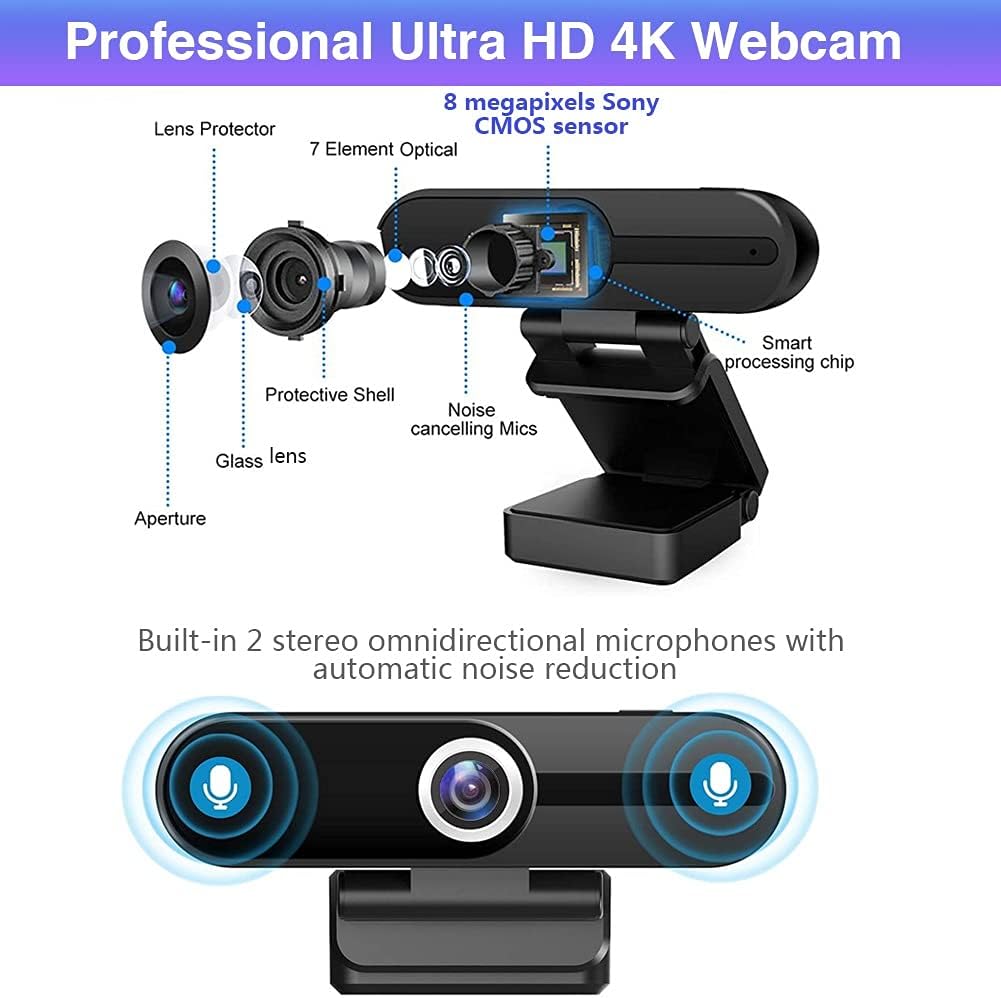 4K Webcam with Microphone, Privacy Cover J344