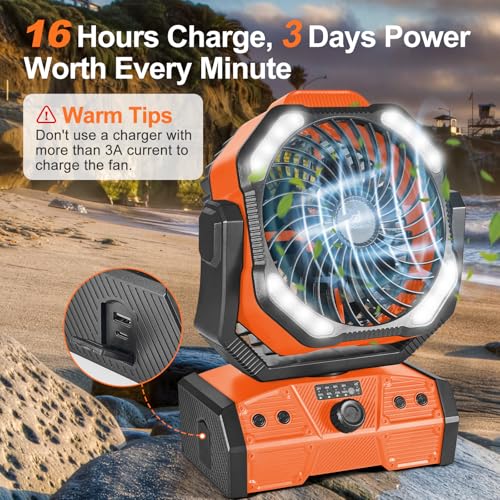 40000mAh Orange Camping Fan with LED Light N5521