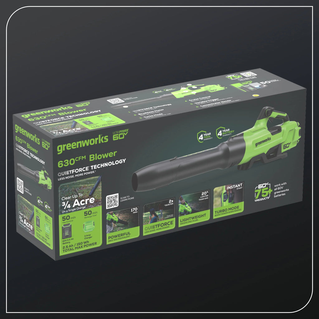 60V 630 CFM 170 MPH Leaf Blower with 2.5 Ah Battery & 3 Amp Charger Z21564
