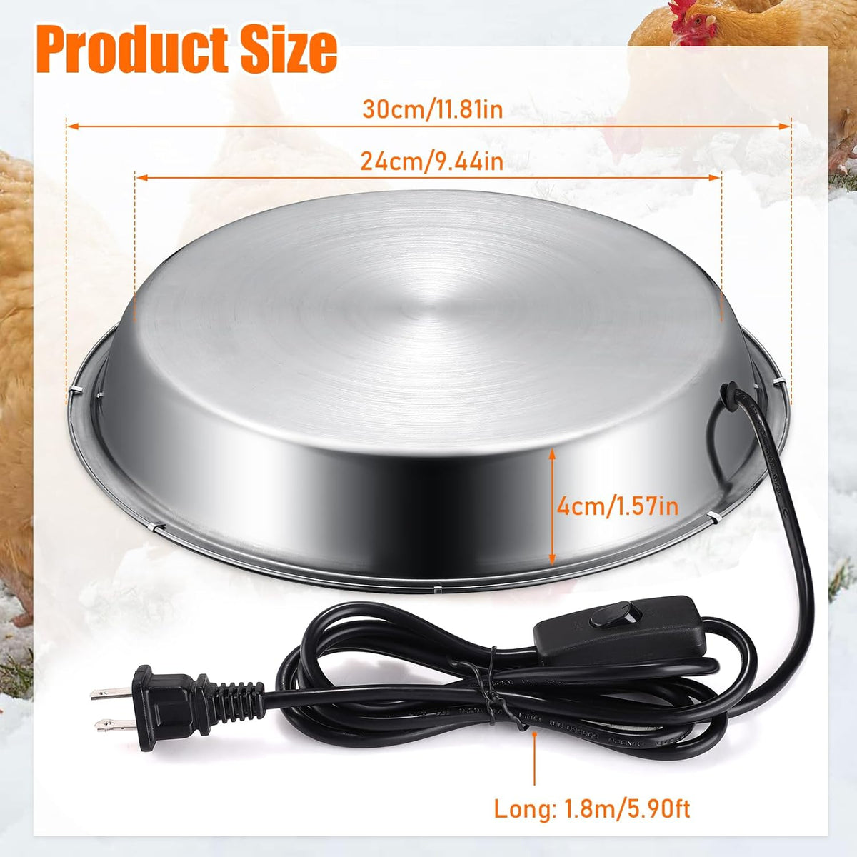 12 Inch 5 Gallons Poultry Drinker Heater Base with Thermostat and Power Cord Y353859