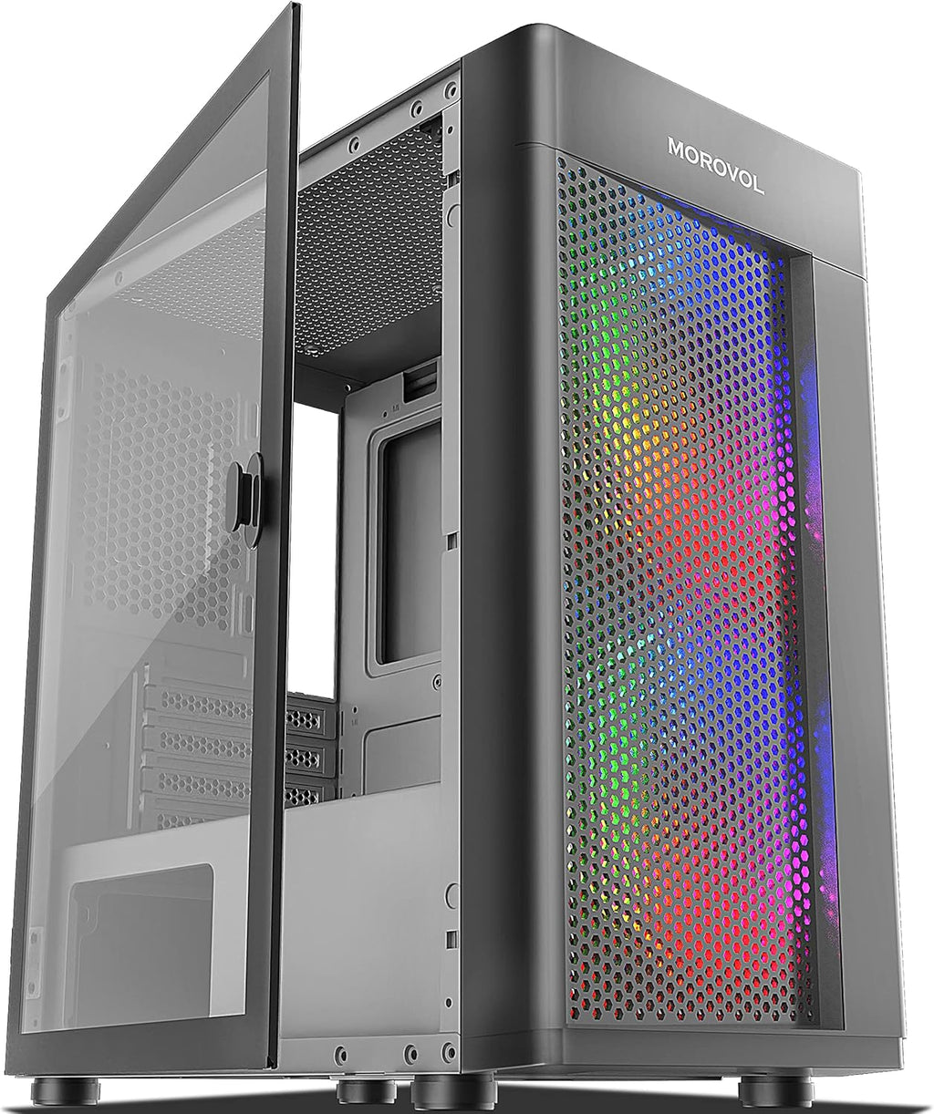 White Mesh Micro-ATX Computer Case with Tempered Glass Panel C77563
