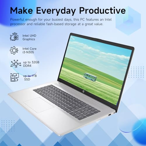 17.3" Touchscreen Laptop, Intel Core i3-N305, 32GB RAM, 128GB eMMC + 1TB SSD, Silver C677