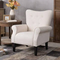 Cream 100% Linen Tufted Wingback Chair R438964