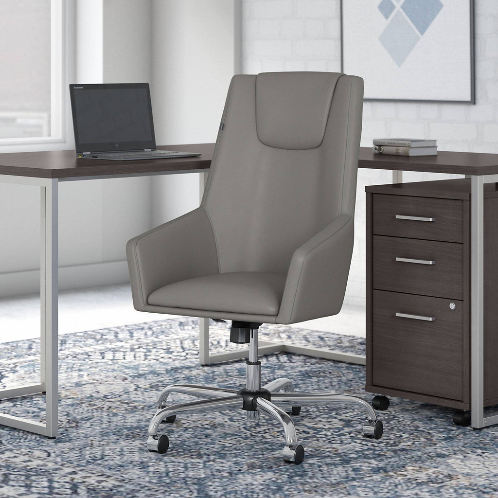 Light Gray Leather High Back Box Chair Q1136