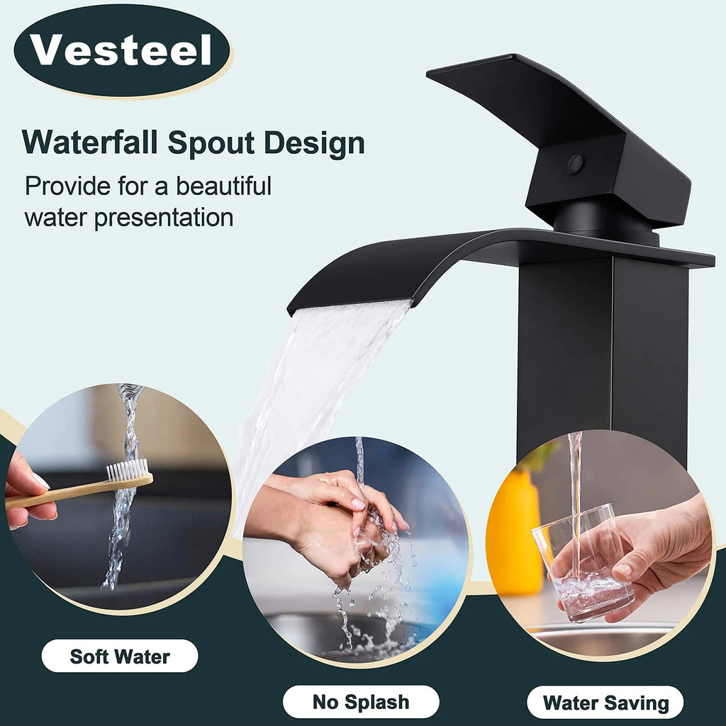 Black Stainless Steel Single Handle Waterfall Bathroom Faucet T143174