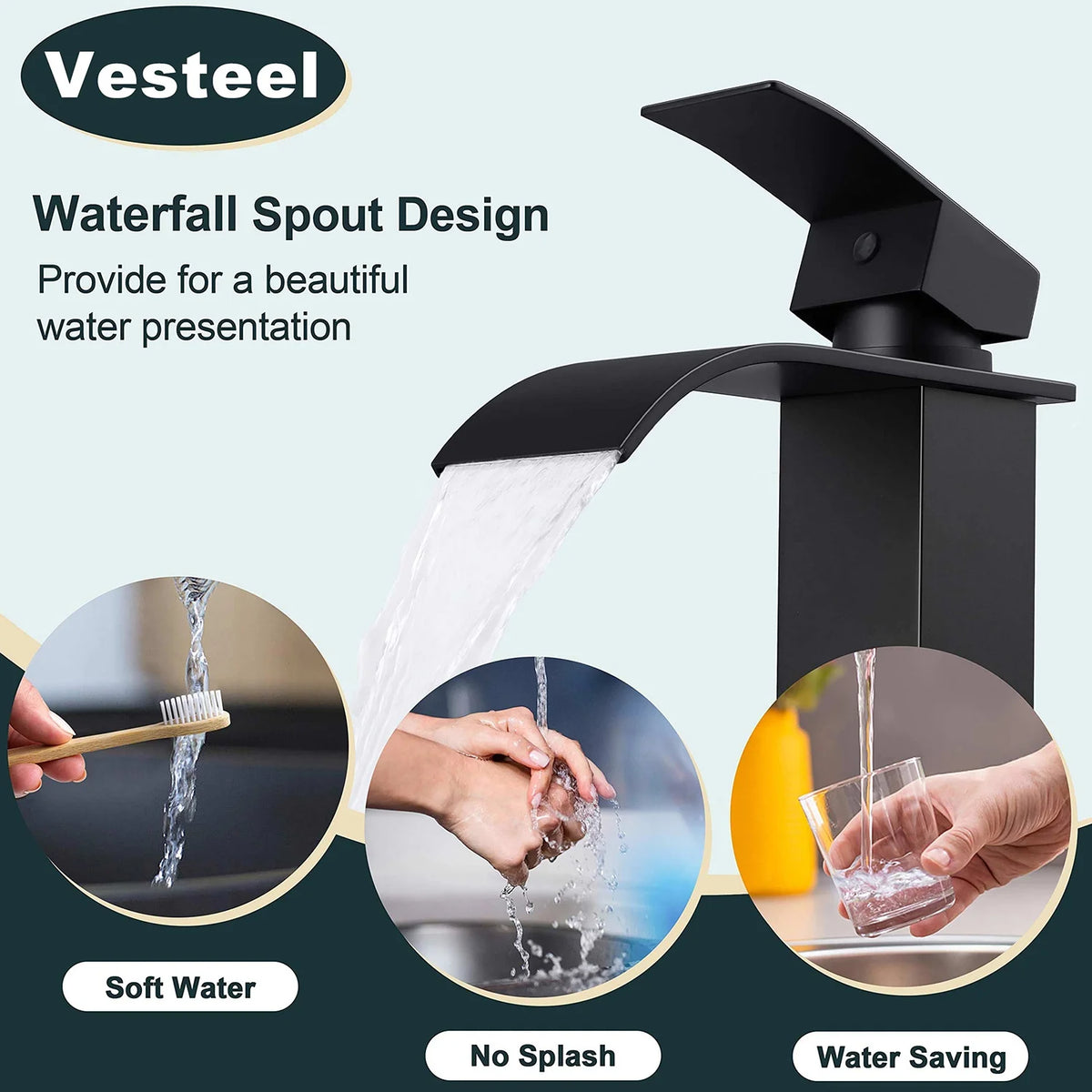 Black Stainless Steel Single Handle Waterfall Bathroom Faucet T143174