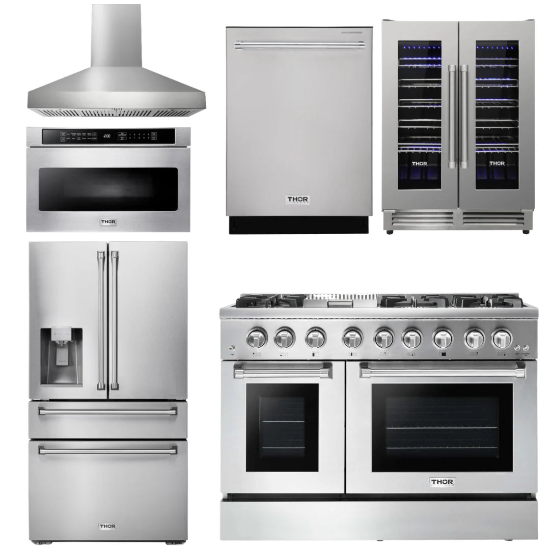 48 Dual Fuel Range, Range Hood, Refrigerator, Dishwasher, Microwave, Wine Cooler K67013