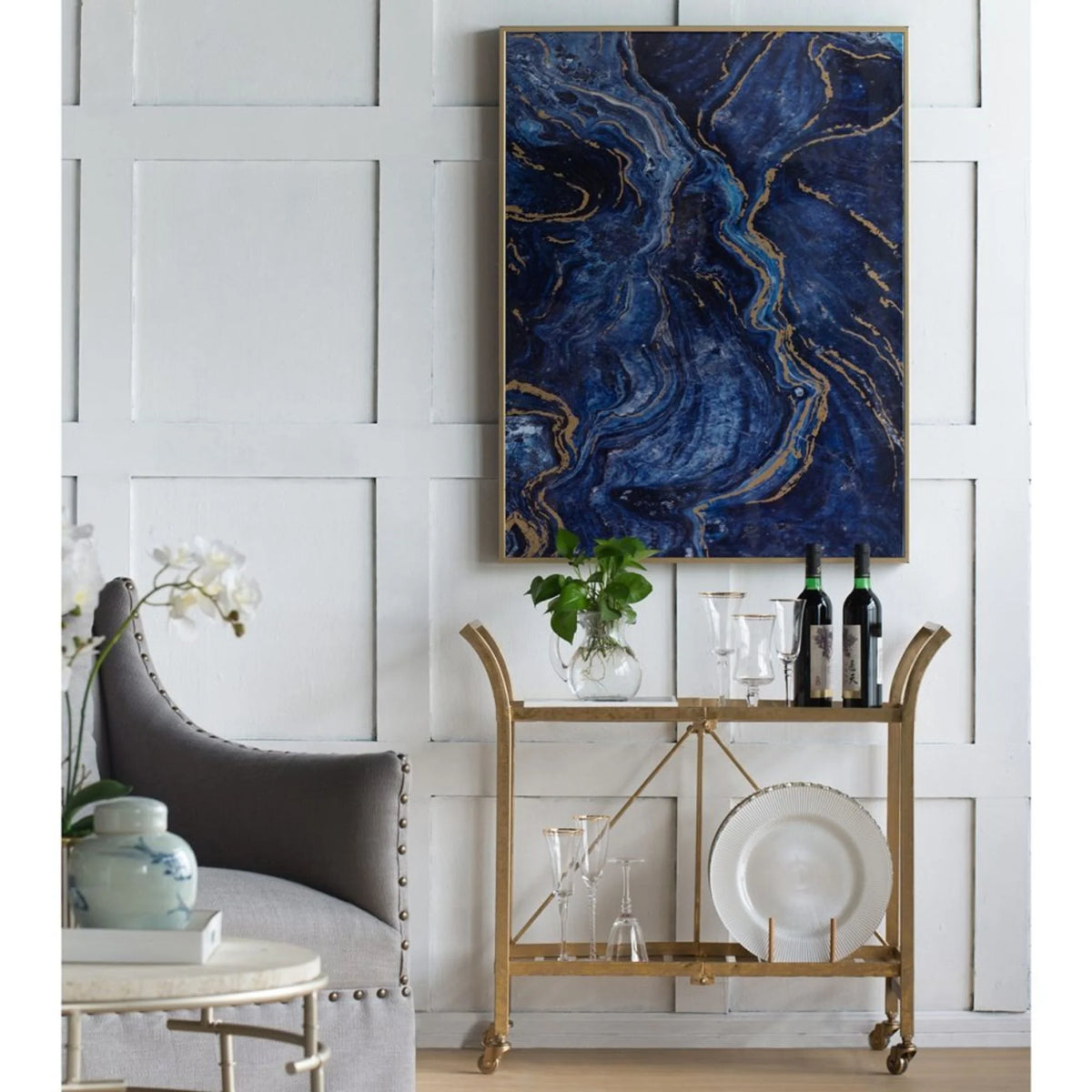 Blue Marble Design Rectangular Wall Art Set of 2 R9765