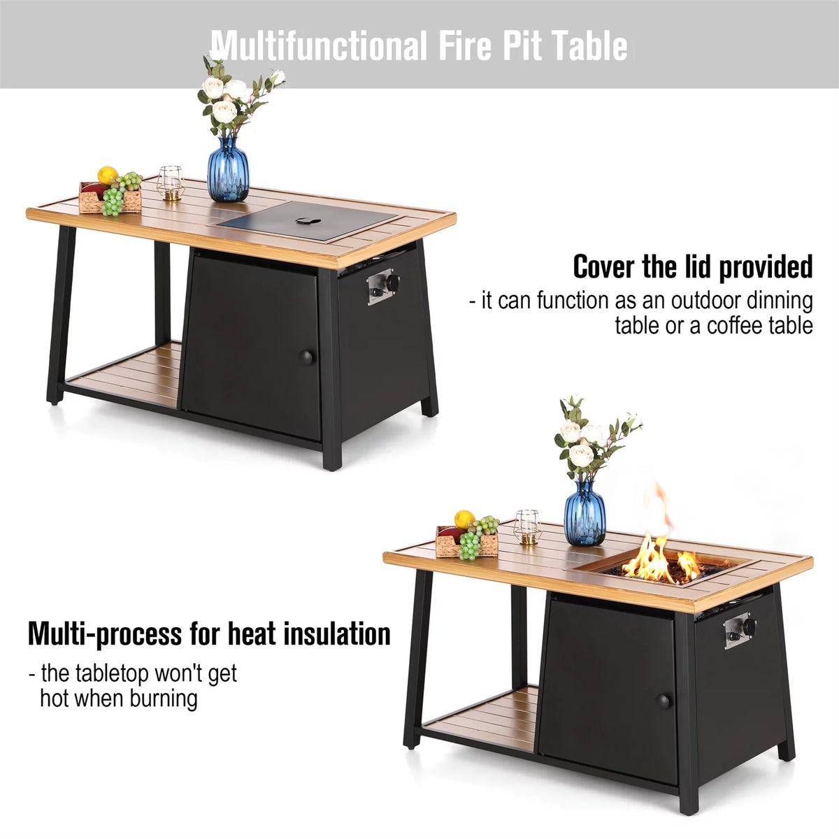 13 Pieces Outdoor Patio Furniture Set with Fire Pit Table D407722