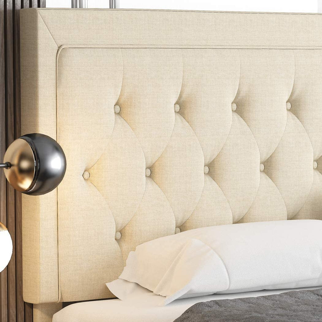 Queen Size Upholstered Platform Bed with Adjustable Headboard A77440