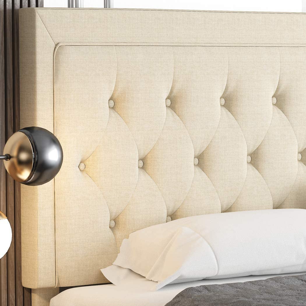 Queen Size Upholstered Platform Bed with Adjustable Headboard A77440