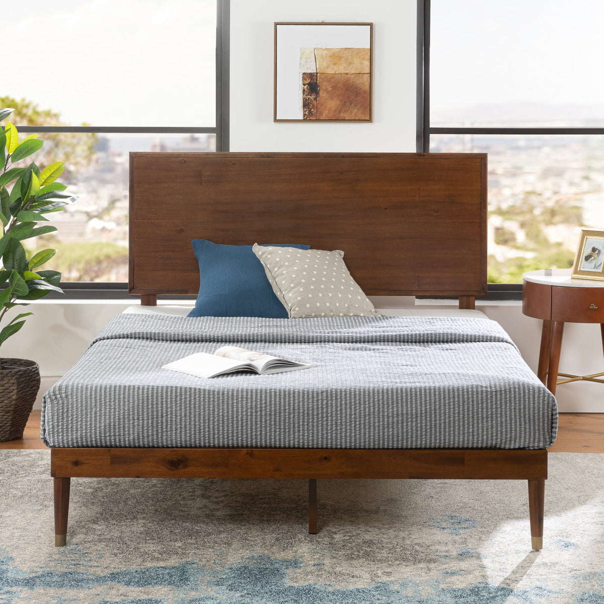 Queen Wood Platform Bed Frame with Adjustable Headboard Z158
