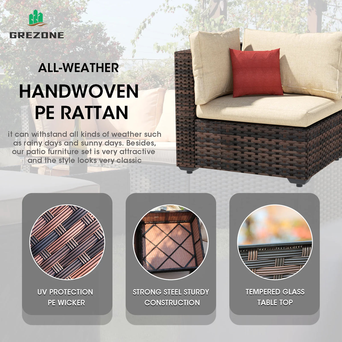 11 PCS Black Wicker Patio Furniture Set with Fire Pit Table J21040