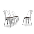 Set of 4 White Wood Seat Metal Bistro Dining Chairs W43376