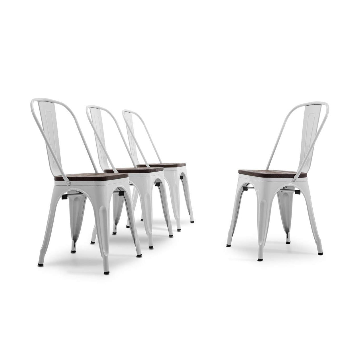 Set of 4 White Wood Seat Metal Bistro Dining Chairs W43376