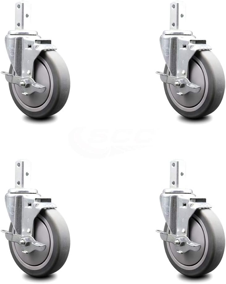 Swivel Square Stem Caster Set 4 with Gray Thermoplastic Rubber Wheel F22200