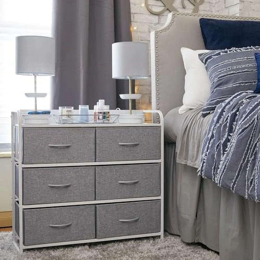 Grey 6 Drawer Dresser with Outlet and USB Ports K485