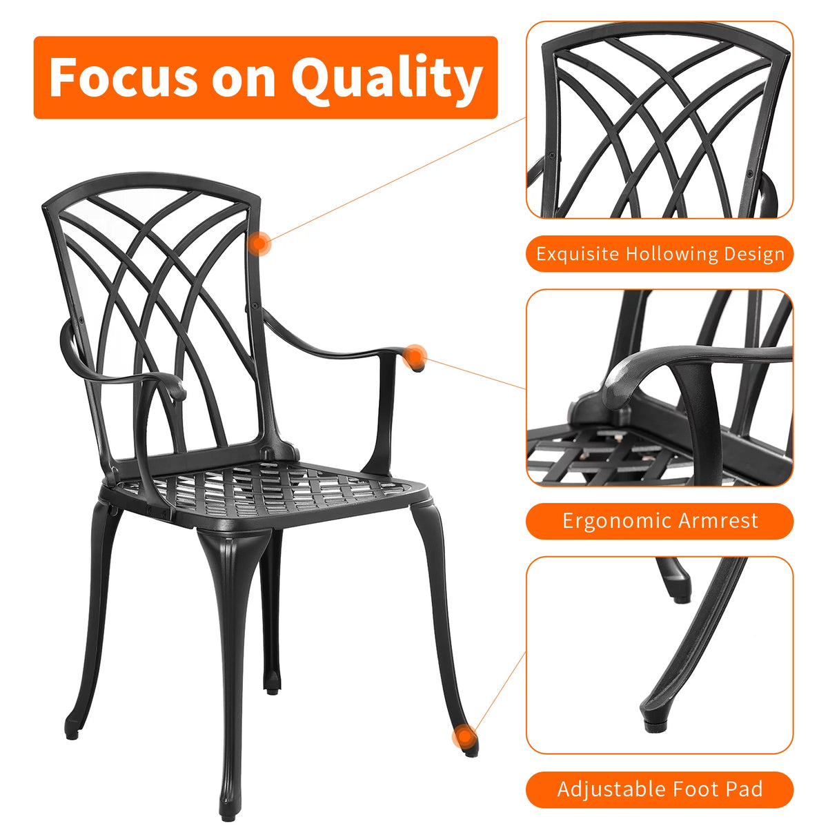3 Piece Cast Aluminum Patio Bistro Set with Umbrella Hole Y53990