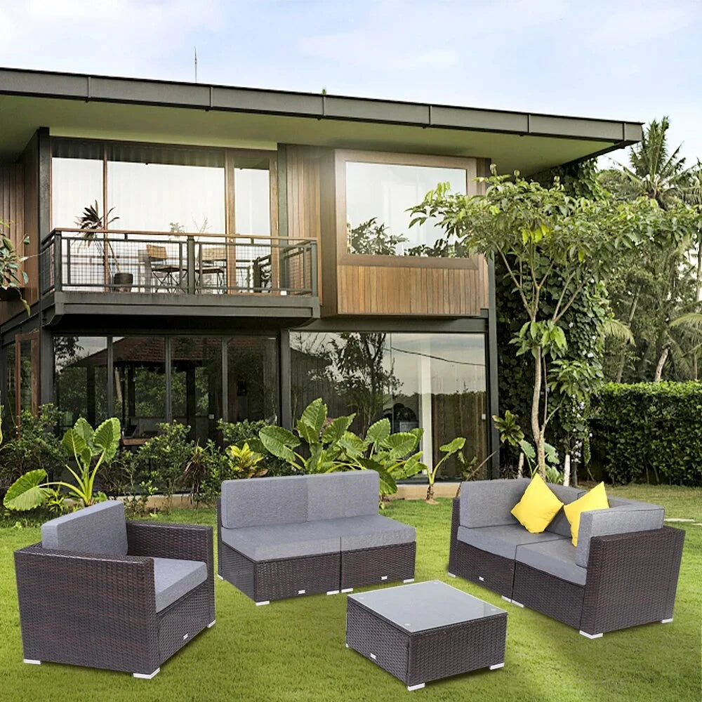 6 Pieces PE Wicker Rattan Corner Sofa Set S462218