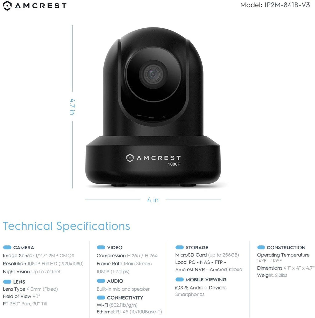 1080p WiFi Indoor Pan/Tilt Security IP Camera Black A742