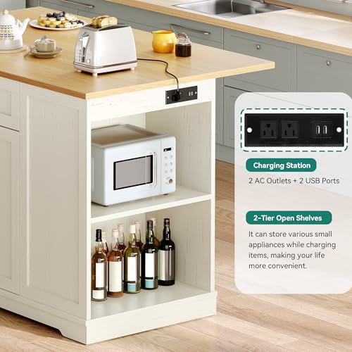 50" Rolling Kitchen Island with Drop Leaf O9569