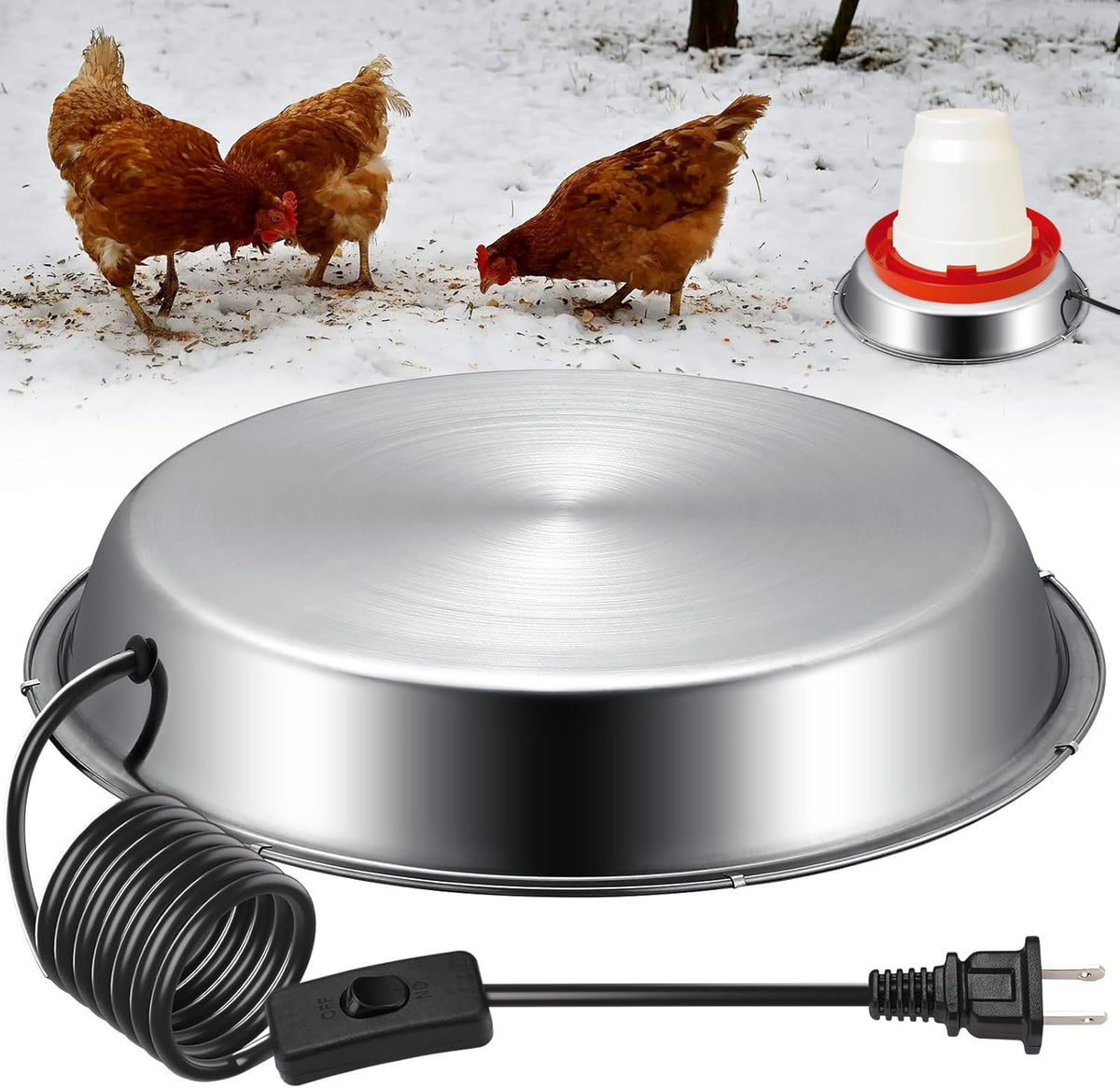 12 Inch 5 Gallons Poultry Drinker Heater Base with Thermostat and Power Cord Y353859
