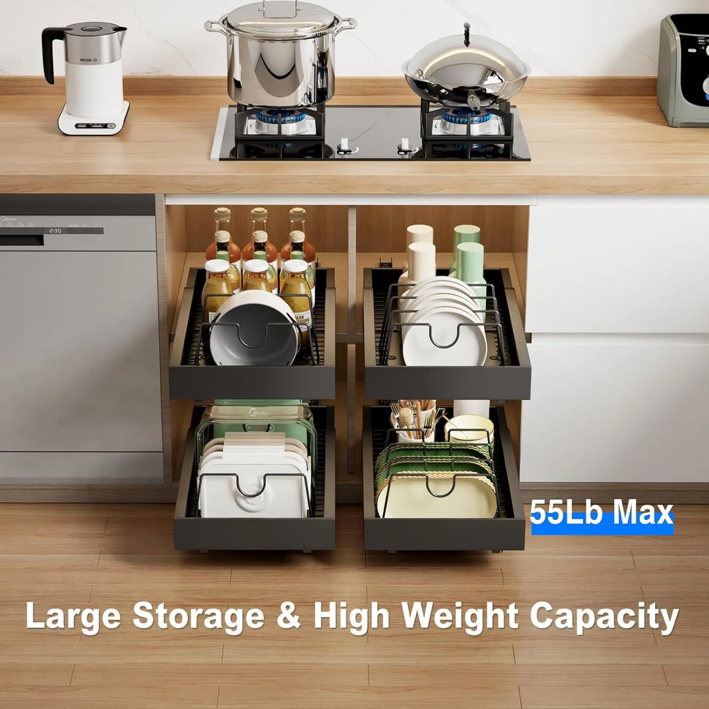 2 Pack Black 21.8 Deep Pull Out Cabinet Organizer with 8 Dividers S246