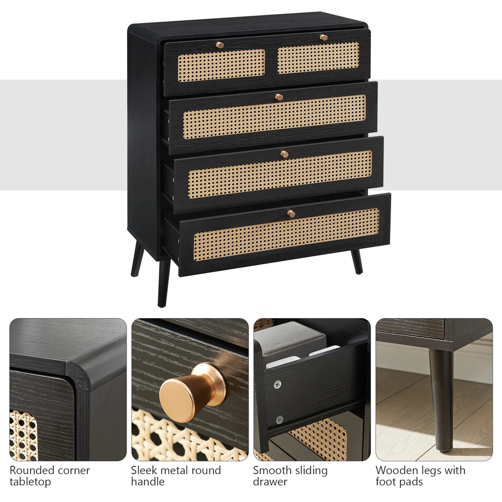 4 Drawer Natural Rattan Wood Dresser K180022