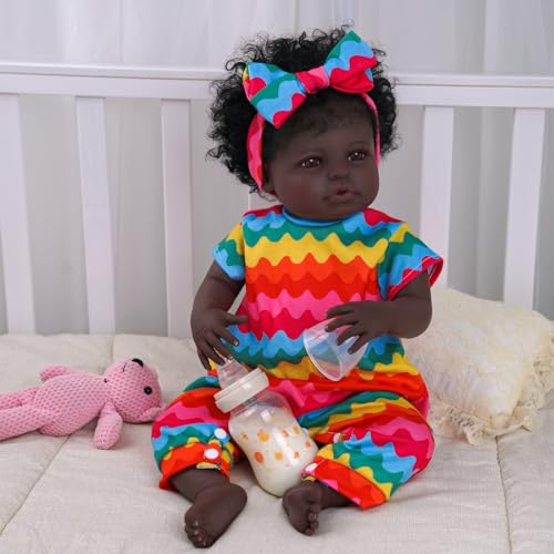 18-Inch Realistic Black Baby Doll with Clothes and Toy J286